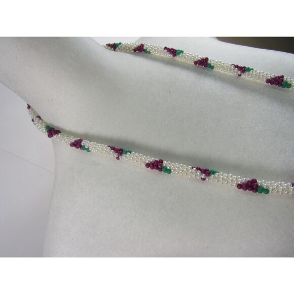 Cream Bead Necklace with Grapes Design 31" Boho Cottagecore Hippie Whimsigoth - Picture 3 of 4